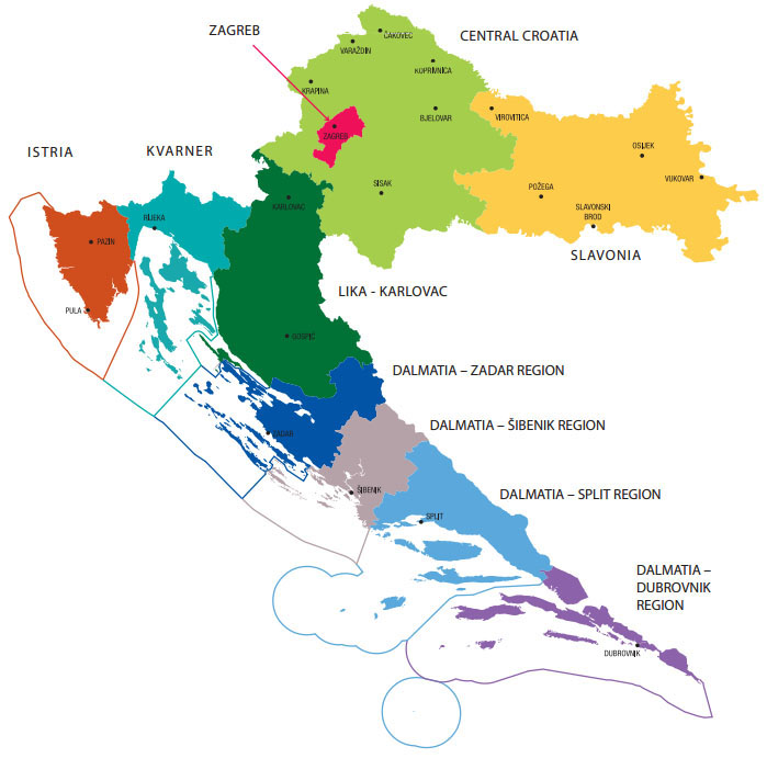 Croatia tourist regions, image copyright Croatian National Tourist Board