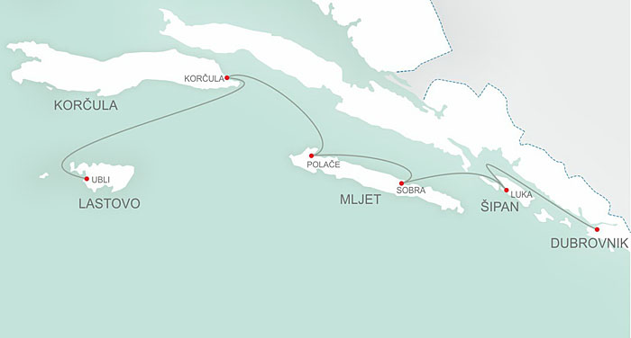 Dubrovnik to Mljet island ferry route map